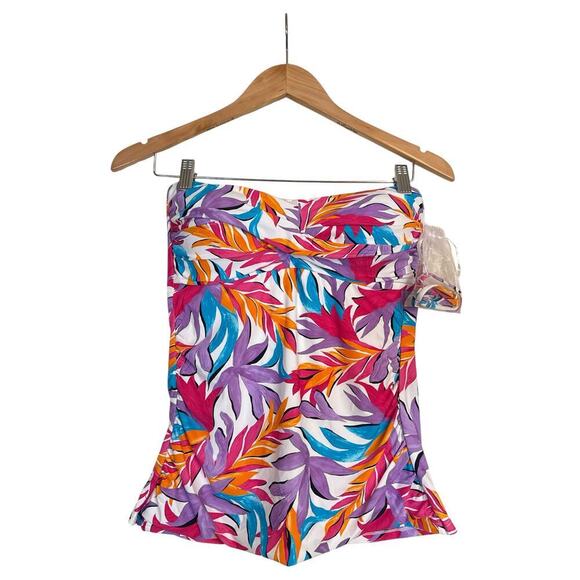 Anne Cole Women Dance Floor Palm Twist Front Bandeaukini Swim Top Sz L Multi NWT - Picture 2 of 9